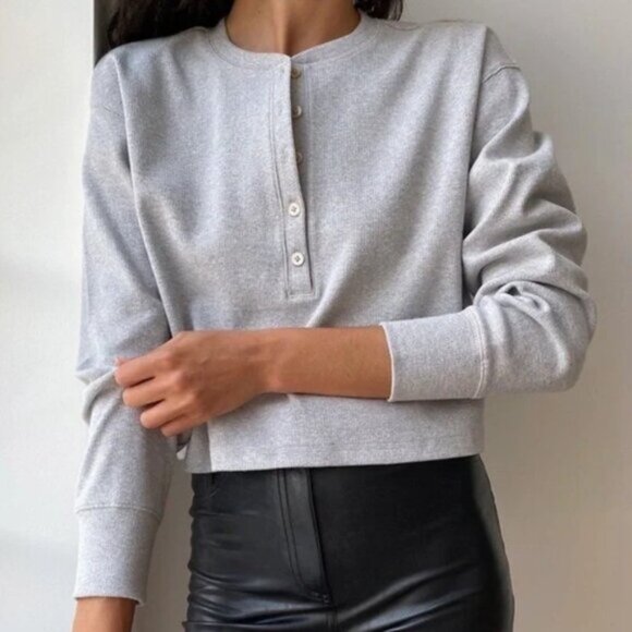 Aritzia Wilfred Free Mavis Cropped Henley Top - Picture 2 of 8
